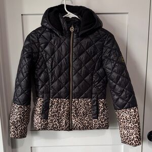 Michael Kors Black and Leopard Print Kids Puffer Jacket